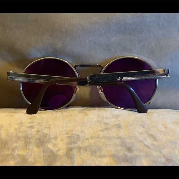 NEW! Purple Round Lens Sunglasses Silver Designed Metal Spring Sides - Picture 9 of 14